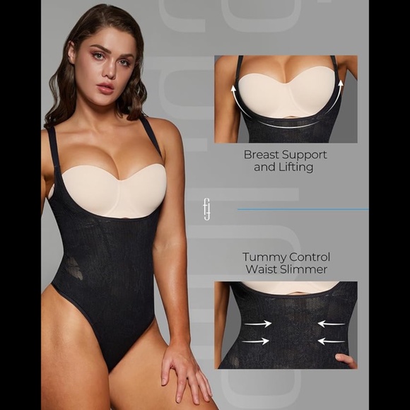 Women’s Open Bust Tummy Control Thong Bodysuit Compression Fajas Shapewear - Picture 2 of 10